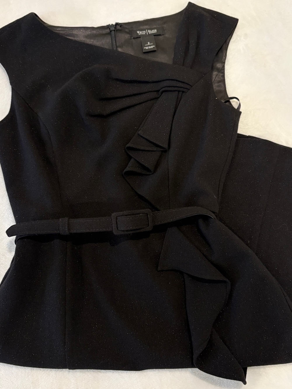 White House Black Market Black Ruffle Dress with Belt